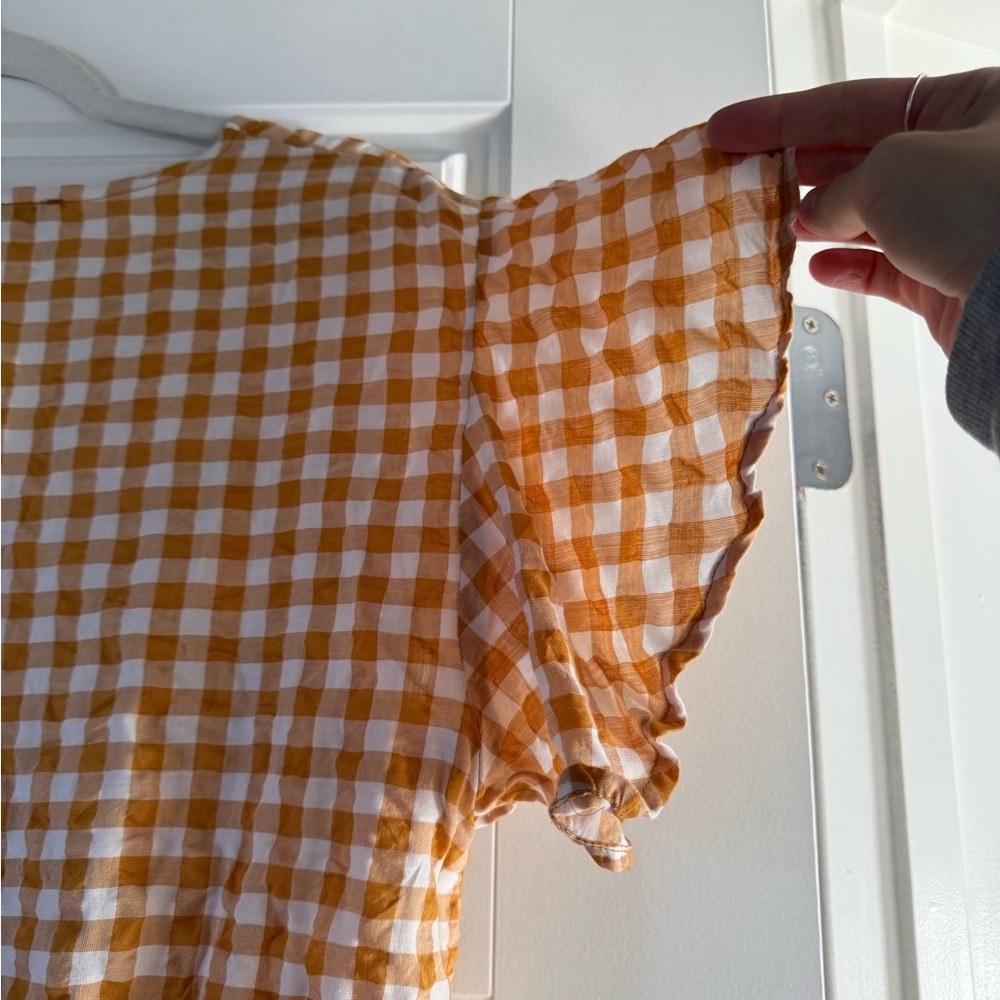 Warehouse Women’s Mustard Yellow Gingham Peplum Hem Top - Picture 9 of 14